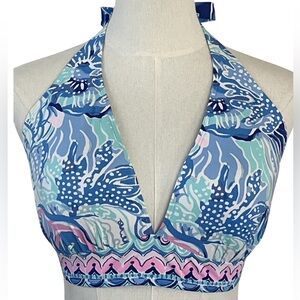 Lilly Pulitzer Duly Bikini Top Saltwater Blue Shade Seekers Print Size 14